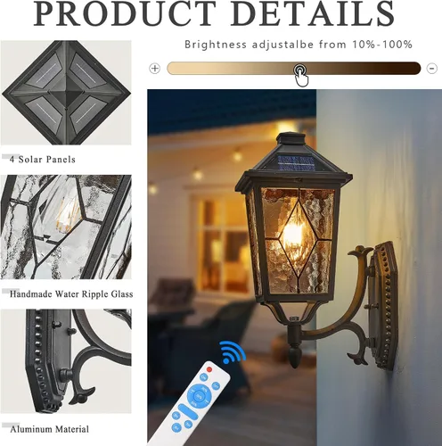 Miniatura 6 de Lámpara de pared solar para exteriores, impermeable, de aluminio, con control remoto, luces negras para porche al aire libre, montaje en pared