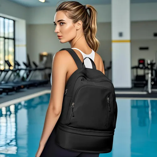Miniatura 5 de Mochila de gimnasio para mujer, pequeña bolsa de gimnasio con compartimento para zapatos, mochila impermeable para deportes con bolsillo húmedo