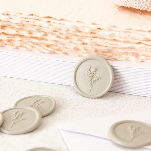 Miniatura 5 de 50 calcomanías de sello de cera para boda, cumpleaños, baby shower, Acción de Gracias, invitación, negocios, sobres, 50 unidades Hojas-gris