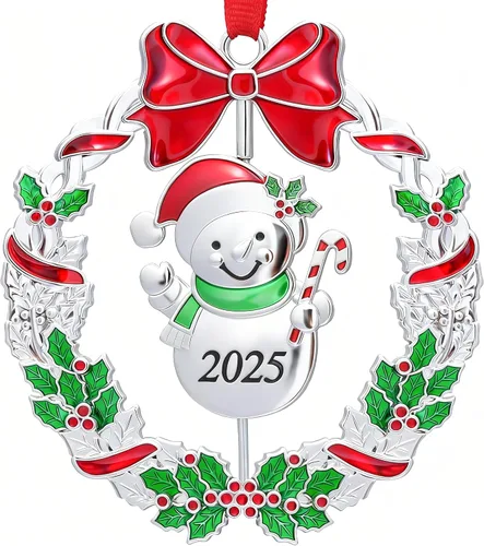 Miniatura 9 de Adornos de Navidad, Adornos Metálicos para Árbol de Navidad con Fecha 2025 Plateados Giratorios Divertidos Adornos de Navidad Decorativos Decoración