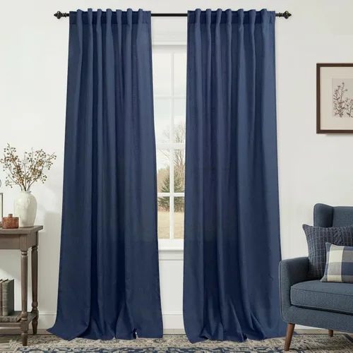 Miniatura 98 de KOUFALL Cortinas de lino azul marino de 84 pulgadas de largo, cortinas transparentes azul oscuro para sala de estar y dormitorio, medianoche