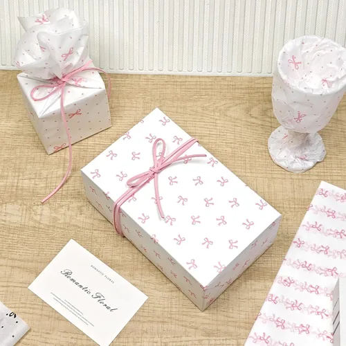 Miniatura 6 de LIAPAWPAW 60 hojas de papel de seda de lazo negro y rosa a granel para bolsas de regalo, manualidades, bonitos suministros de embalaje de arte