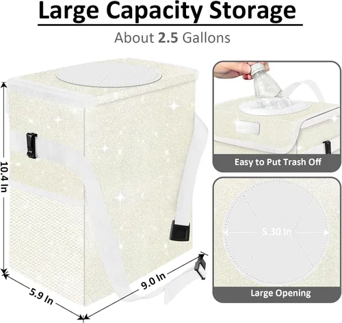 Miniatura 2 de Bonita mini bolsa de basura para automóvil con tapa, cubo de basura con purpurina para colgar para asiento trasero, asiento delantero/consola
