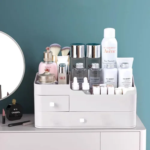 Miniatura 5 de Escritorio de maquillaje organizador de cosméticos con cajones para cepillos, sombra de ojos, lociones, lápiz labial y esmalte de uñas, ideal