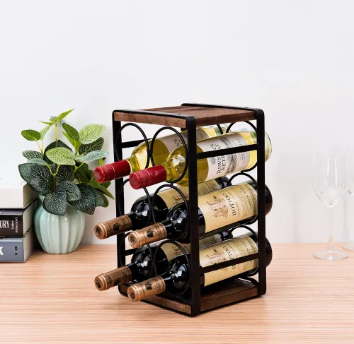 Miniatura 2 de Botellero de madera rústica 6 botellas sin necesidad de montaje marrón