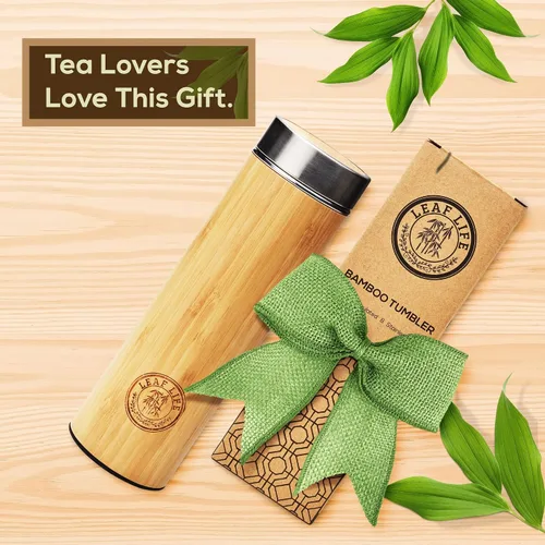 Miniatura 2 de LeafLife Botella de Té de Bambú Premium para Té Suelto - Botella Infusora de Té - Regalos de Té - Botella de Agua Aislada/Vaso de Café/Té - Set