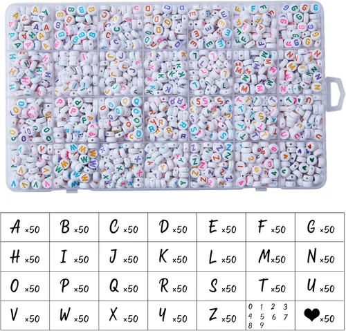 Miniatura 6 de 1400 piezas de cuentas de letras, cuentas de acrílico del alfabeto de 4x7 mm, cuentas para hacer joyas y pulseras, en caja de 28 rejillas