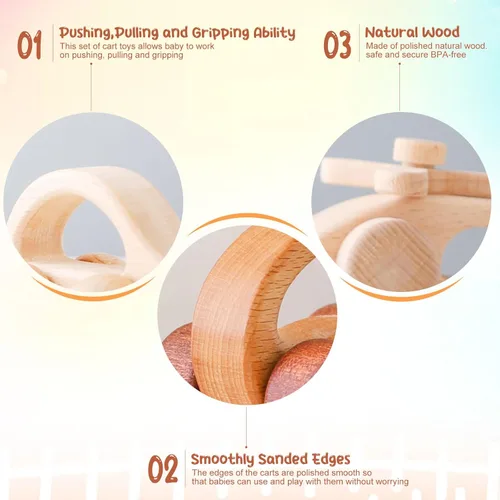 Miniatura 3 de Automóvil de madera para bebés y aviones, auto de madera para niños pequeños Montessori Baby Grip Toy Car, regalos para niños y niñas, auto