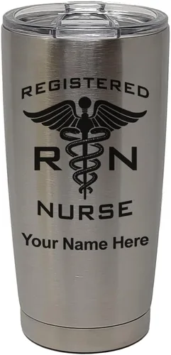 Miniatura 52 de LaserGram Vaso aislado al vacío de 20 onzas, enfermera registrada RN, grabado personalizado incluido (negro)
