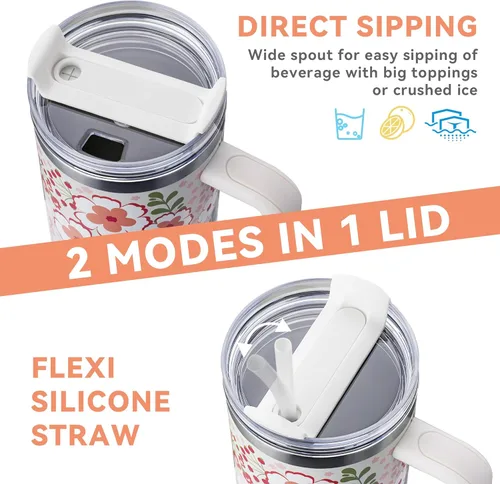 Miniatura 2 de Vaso de 40 oz con tapa y pajilla, vasos aislados con asa, botellas de agua de acero inoxidable, vaso para agua con tapa 2 en 1, taza de viaje al
