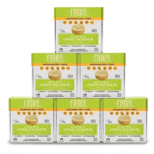 Miniatura 3 de Pride of India Paquete variado de papadum de sabores surtidos – 60 unidades, paquete de 6 (21 onzas/21.16 oz) Patatas fritas de lentejas lisas