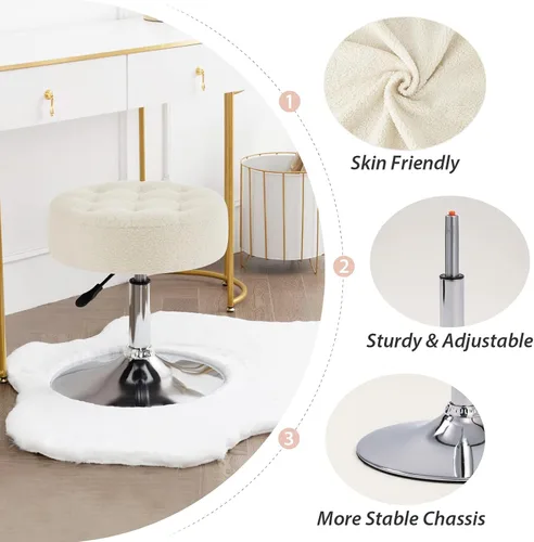 Miniatura 6 de Furnimart Taburete otomano moderno redondo de piel sintética, taburete de maquillaje contemporáneo para dormitorio, sala de estar, entrada