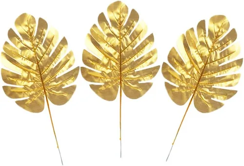 Miniatura 5 de GANAZONO 12 hojas de tortuga artificiales doradas con varilla, hojas de Monstera de seda para decoración del hogar y fiestas, 15.55 x 7.87 pulgadas