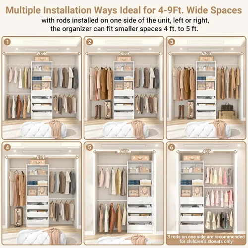 Miniatura 4 de Aheaplus - Sistema de armario, 4 a 9 pies, organizador de armario con 4 cajones de madera, sistema de organizador de armario de madera con torre
