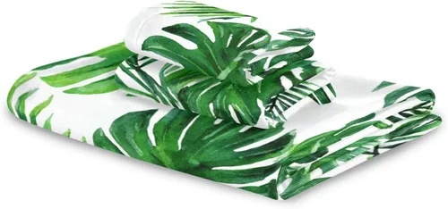 Miniatura 8 de Vdsrup Juego de 3 toallas de baño de verano con hojas de palma tropical, toallas de mano de hojas de selva tropical, toalla suave y fina