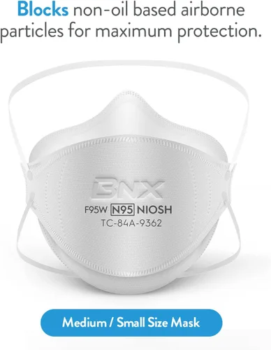 Miniatura 5 de BNX Máscara N95 certificada por NIOSH fabricada en Estados Unidos, máscara facial protectora con respirador de partículas, triple taza/estilo pez