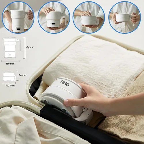 Miniatura 7 de Tetera eléctrica plegable de viaje, hervidor de agua caliente de 700ML con panel multifuncional, hervidor de agua pequeño plegable con mantener