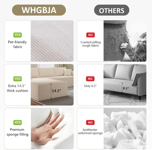 Miniatura 5 de Sofá seccional modular de 108" — Sofá nube de gran tamaño con chaise en forma de L, seccional modular tapizado de 3 asientos para sala de estar