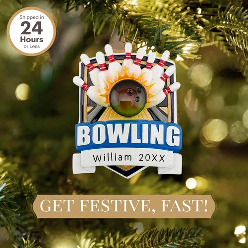 Miniatura 2 de Adorno de boliche personalizado 2025 Personalización gratuita las 24 horas Adornos deportivos de Navidad grabados con láser para árbol