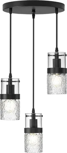 Miniatura 8 de LMS Lámparas colgantes negras de 3 luces, lámpara colgante ajustable para cocina, luces colgantes en racimo, LMS-188 Negro - Vidrio martillado