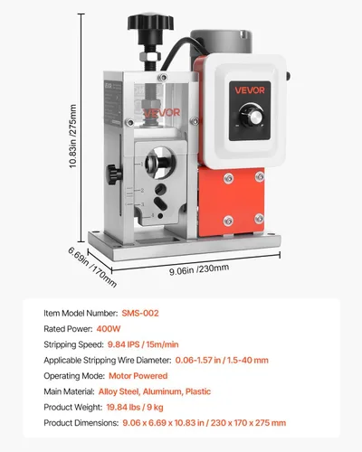 Miniatura 7 de VEVOR Máquina peladora eléctrica de cables, 0.06-1.57 pulgadas, pelacables motorizado automático de 400 W, pelador de cables 9.84 IPS (49.2 ft/min)