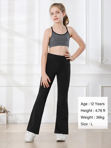 Miniatura 3 de Stelle Leggings acampanados para niña con bolsillos, cintura alta, corte de bota, pantalones de yoga para danza, pantalones acampanados