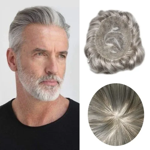 Miniatura 54 de Toupee para hombres pieza de pelo suave poli piel real sistema de cabello humano para hombre tupé durable PU piezas de pelo para hombres reemplazo