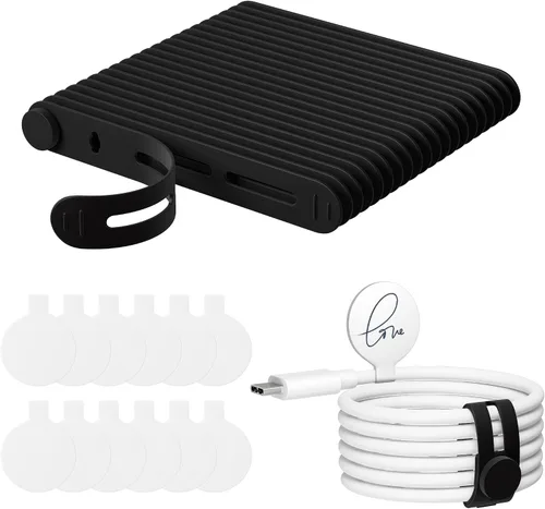 Juego de 32 etiquetas para cables y bridas de silicona para cables, 20 bridas + 12 etiquetas de cable para electrónica, organización de cables de