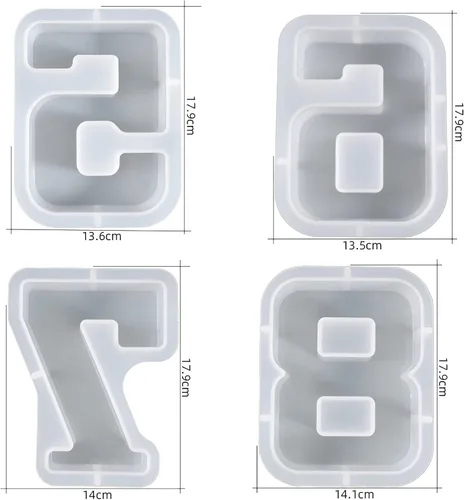 Miniatura 5 de Molde de resina con números de 7 pulgadas, 9 unidades, molde de alfabeto árabe, molde de silicona para resina hecha a mano, molde de fundición