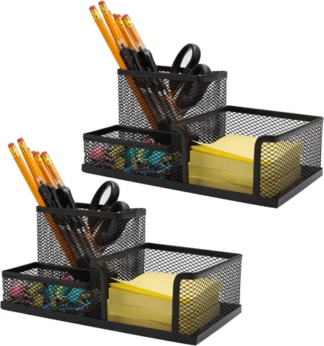Miniatura 9 de Ludato Organizador de escritorio de malla para lápices, 3 compartimentos, soporte de malla negra para bolígrafos, almacenamiento para accesorios