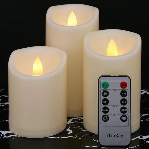 Miniatura 12 de Velas sin llama de 3" x 5" pulgadas para exteriores que funcionan con baterías, con control remoto y temporizador, velas LED parpadeantes de pilar 1