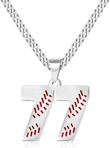 Miniatura 34 de Btysun Collares de béisbol de béisbol número 0-99 dijes de acero inoxidable para hombres, regalos de béisbol, papá, marido, regalo de Navidad