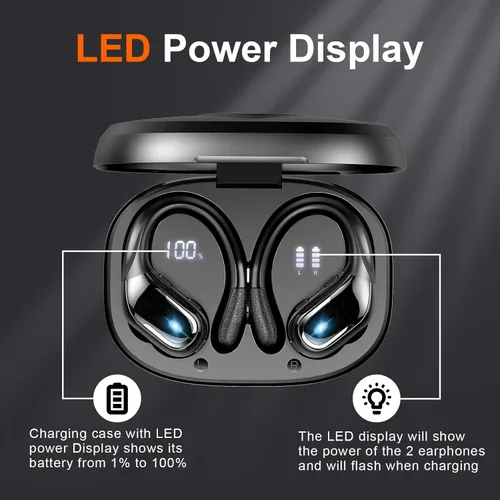 Miniatura 4 de Ltinist - Audífonos inalámbricos circumaurales con ganchos para las orejas, con Bluetooth 5.3, 75 horas de reproducción, auriculares deportivos e