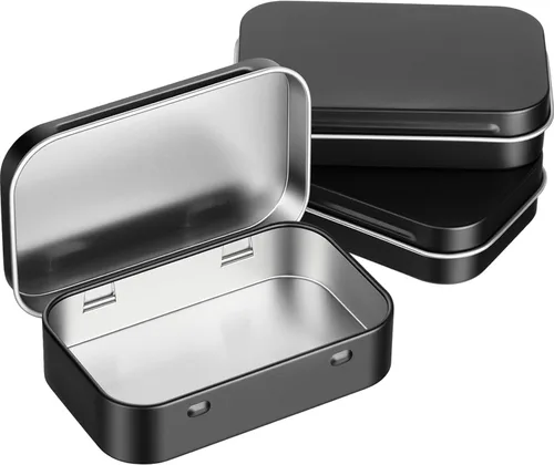 Hotop Paquete de 3 recipientes rectangulares de metal de 3.75 x 2.45 x 0.8 pulgadas, recipientes con tapas, mini caja pequeña portátil para el Negro