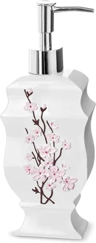 Miniatura 9 de Creative Scents Vanda - Juego de accesorios de baño blanco con flor de cerezo, juego de 4 dispensadores de jabón de baño floral incluye: dispensador