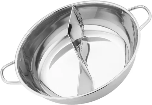 Miniatura 10 de Olla caliente de acero inoxidable con divisor de 12.20 pulgadas de doble cara para inducción Shabu Shabu y estufa de gas, olla doméstica para cocina