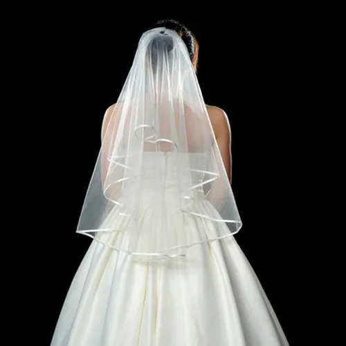 Miniatura 5 de Ewanda store Double Ribbon Edge Center Cascade Bridal Wedding Veil with Comb