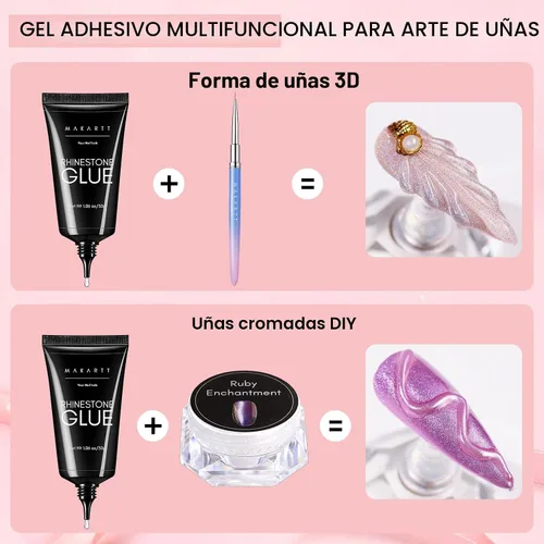 Miniatura 4 de Makartt Pegamento en gel para strass de uñas - 60ML Pegamento en gel súper fuerte para strass, decoraciones de encanto de arte 3D, gemas brillantes