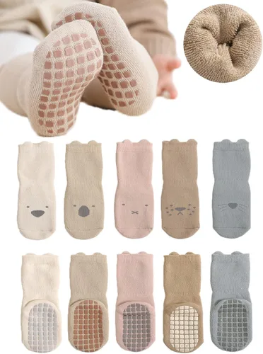 BEHELE Calcetines de agarre antideslizantes para bebés, calcetines cálidos y gruesos antideslizantes, calcetines para niñas y niños recién nacidos