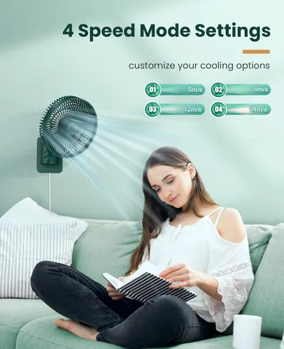 Miniatura 5 de LEMOISTAR Ventilador de pared pequeño de 8 pulgadas montado en la pared con control remoto, oscilación de 90°, 4 velocidades de alta velocidad, 8