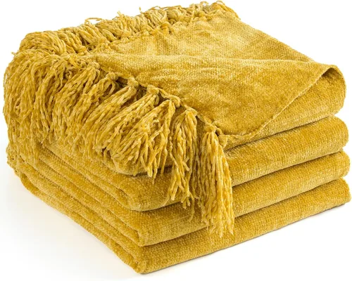 Miniatura 13 de Manta de Chenilla para Sofá 50"X 60", Mantas Suaves y Acogedoras con Flecos con Borlas para Cama Sofá Silla Cubierta, Mantas Decorativas Bohemias