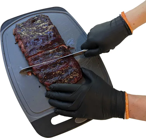 Miniatura 9 de Kit de guantes desechables para barbacoa negro - 50 guantes de agarre texturizado resistentes y 2 forros reutilizables resistentes al calor