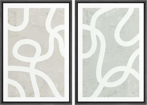 Miniatura 91 de SIGNWIN Lienzo enmarcado para pared, juego de arte de collage de ondas en espiral de mediados de siglo, formas abstractas, acogedor, neutro
