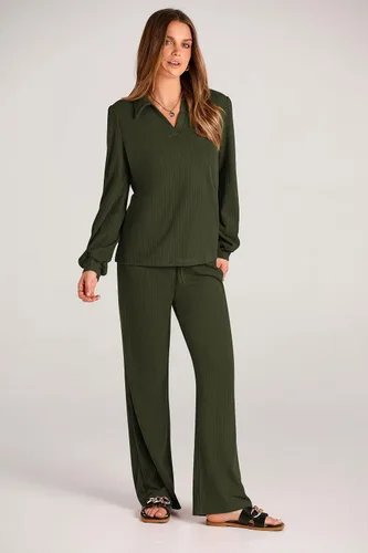 Miniatura 3 de PRETTYGARDEN Conjunto de dos piezas de ropa de otoño para mujer, manga larga, solapa, cuello en V, blusas, pantalones de pierna ancha, chándal