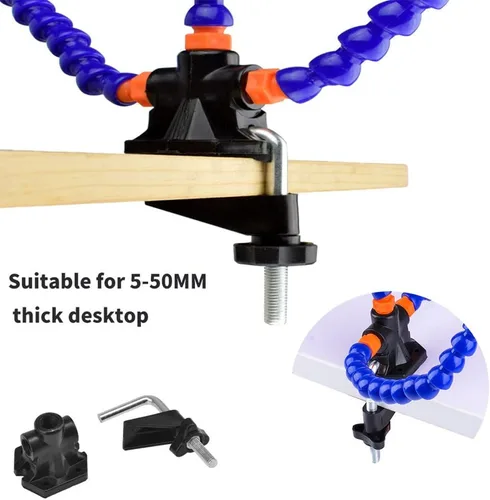 Miniatura 3 de Herramienta de tercera mano – Estación de soldadura mano – 3 brazos flexibles con tornillo de banco ajustable para mesa de escritorio, soporte