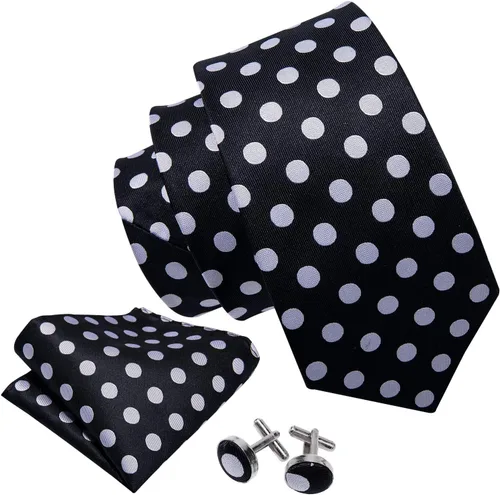 Miniatura 113 de Barry.Wang Corbatas de seda para hombre, diseño de lunares, gemelos cuadrados de bolsillo, gemelos para negocios, boda