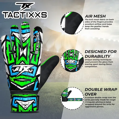Miniatura 3 de Guantes de portero de fútbol para niños y jóvenes, guantes de portero de fútbol Funky antideslizantes con palma de látex de 0.16 in con agarres Verde