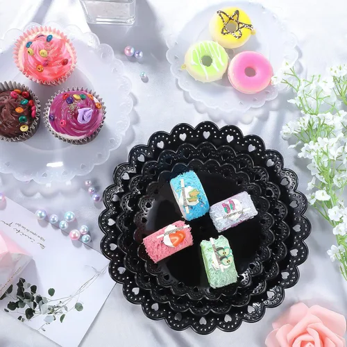 Miniatura 5 de Honeydak 3 juegos de bandejas de 3 niveles para servir postres de 3 niveles, soporte de postre de boda, soporte de plástico de polipropileno