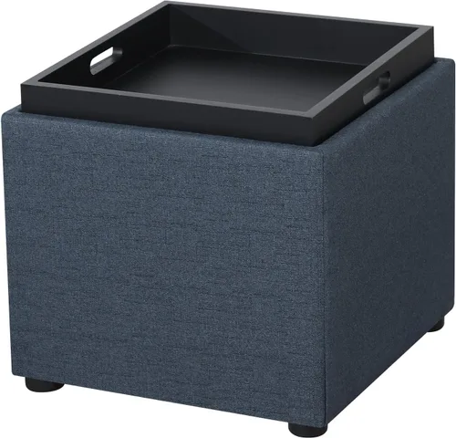 Miniatura 18 de Adeco Otomana de almacenamiento cuadrado de 17" con tapa de bandeja reversible, reposapiés de pana para sala de estar, pequeña mesa de café y mesa