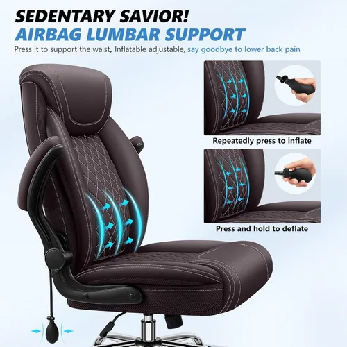 Miniatura 4 de Silla de oficina, silla de escritorio ergonómica grande y alta, silla ejecutiva de cuero para computadora con soporte lumbar ajustable, cómoda silla